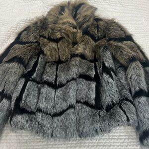 Luxurious Faux Fur Jacket - Brown and Black